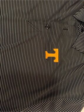 Cutter & Buck Black Pinstripe Polo with Orange 'H' Accent
